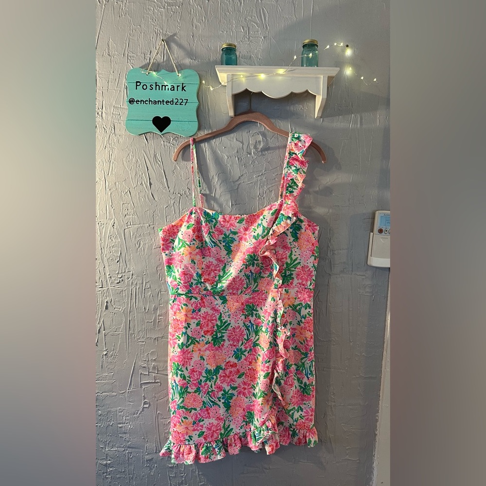 Lilly Pulitzer Pink & Green Floral Ruffle Sundress
